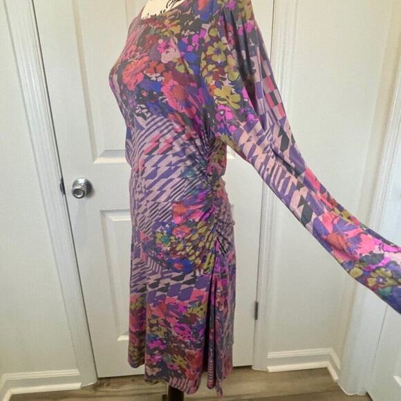 ANTHROPOLOGIE MINI DRESS RUCHED PURPLE /PINK SZ L ECLECTIC COTTAGECORE NEW - Picture 15 of 16